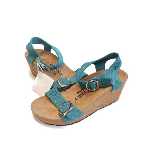 Papillio By Birkenstock Soley Leather Wedge Sandals Size 6 Biscay Bay NARROW Fit - Picture 5 of 9